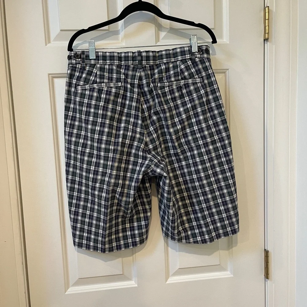 Ralph Lauren Blue and White Plaid Flat-Front Shorts